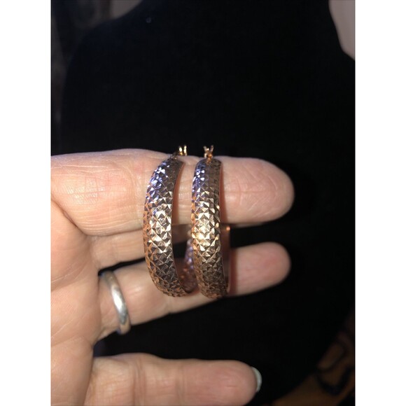 Milor Italy Bronze Round Hammered Hoop Post Earrings 1.5"Lever back - Picture 3 of 5